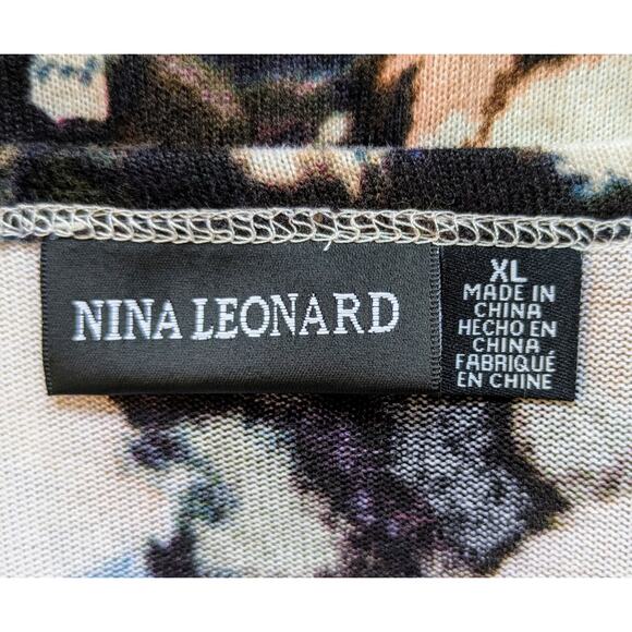 Nina Leonard Duster Cardigan XL Black Cream Bold Floral Print Open Front Pockets - Picture 9 of 11